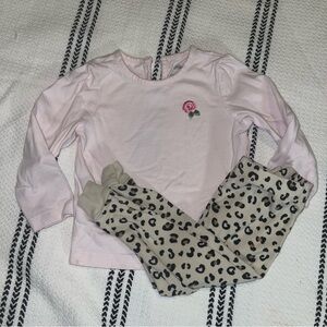 Baby Outfit | Pink long sleeve with rose & leopard pants | 18 months